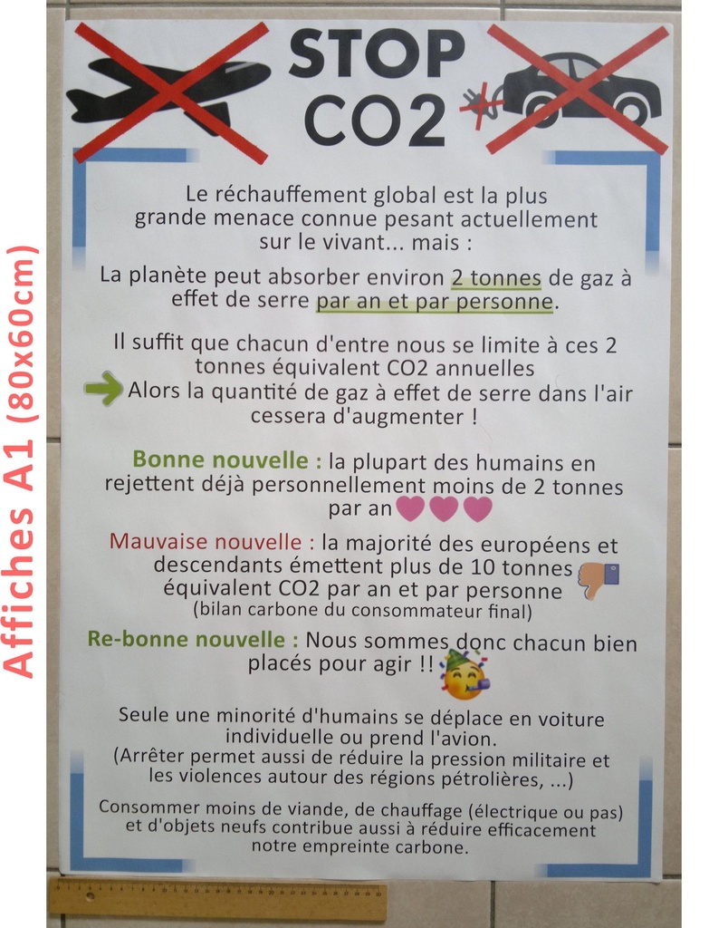 Affiche STOP CO2 avec argumentaire 2 tonnes/personne/an